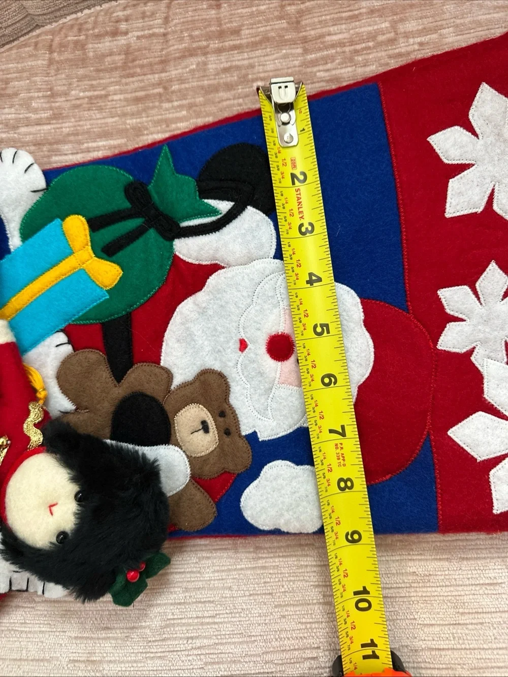 Vintage Felt Christmas Stocking Santa Teddy Fireplace & Nutcracker Soldier 19”